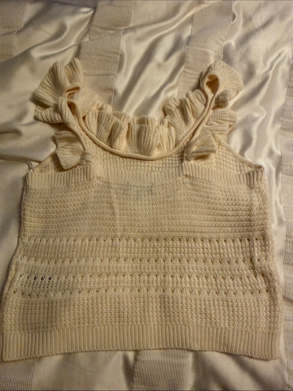 7 For All Mankind Cream Ruffle-Neck Knit Tank - Picture 4 of 4